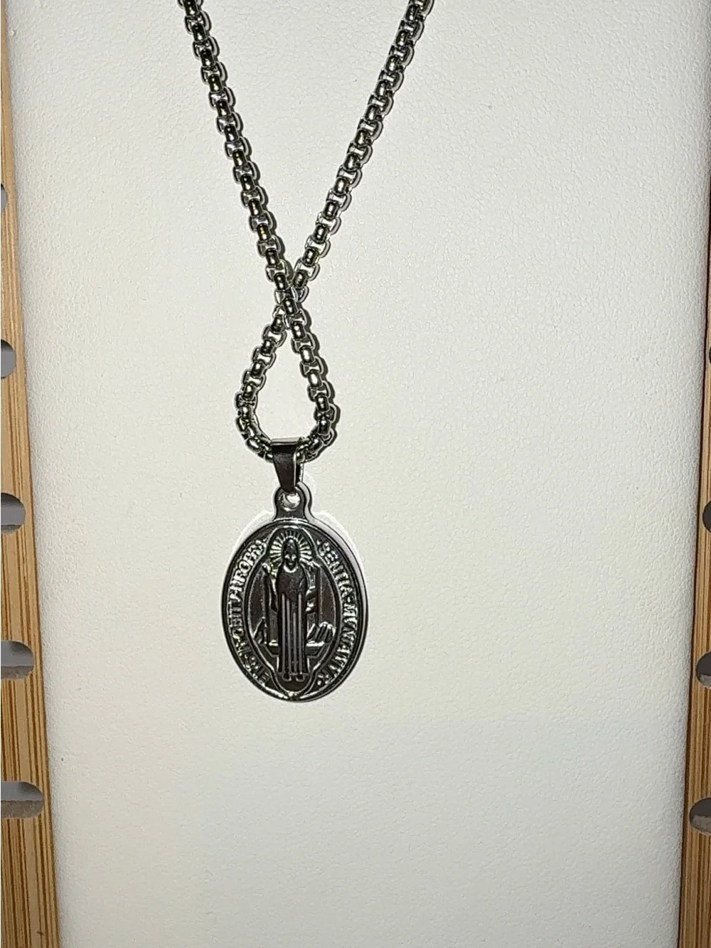 St Benedict Medal Pendant Necklace 316L Stainless Steel 24